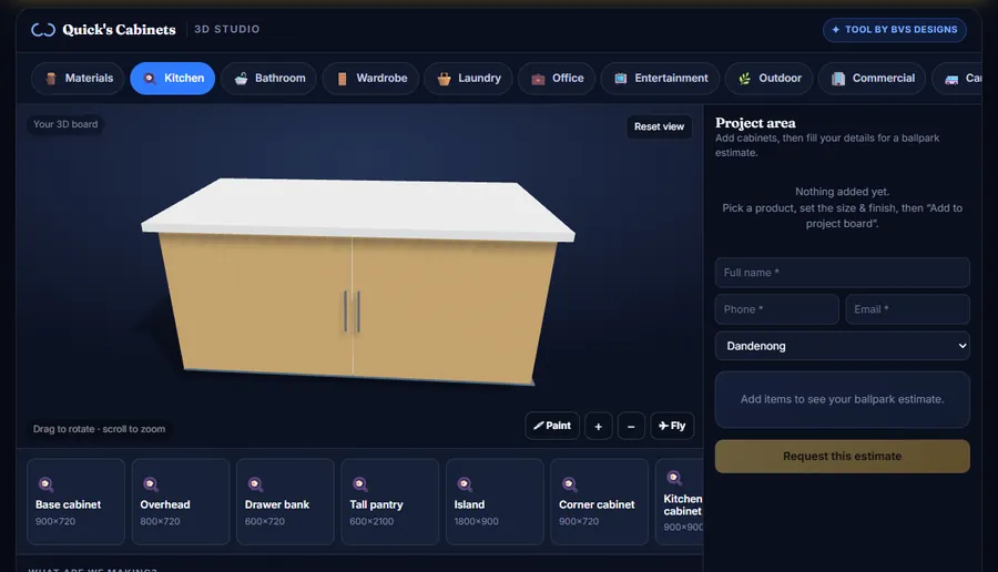 Screenshot of 3D Cabinet Studio and Estimator