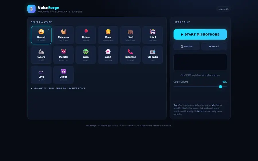 Screenshot of VoiceForge Voice Changer