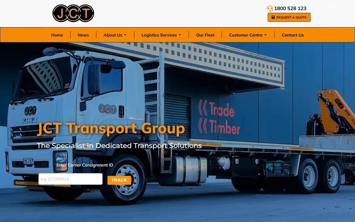 JCT Transport logistics company website
